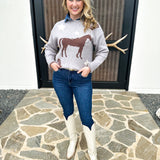 THML - Grey Horse Sweater-230 Sweaters/Cardis-THML-July & June Women's Fashion Boutique Located in San Antonio, Texas