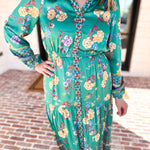 Current Air - Green Floral Satin Midi Dress-500 Midi-CURRENT AIR CLOTHING-July & June Women's Fashion Boutique Located in San Antonio, Texas