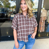 Brown Flannel Blouse-200 Fashion Blouses-POLOGRAM-July & June Women's Fashion Boutique Located in San Antonio, Texas