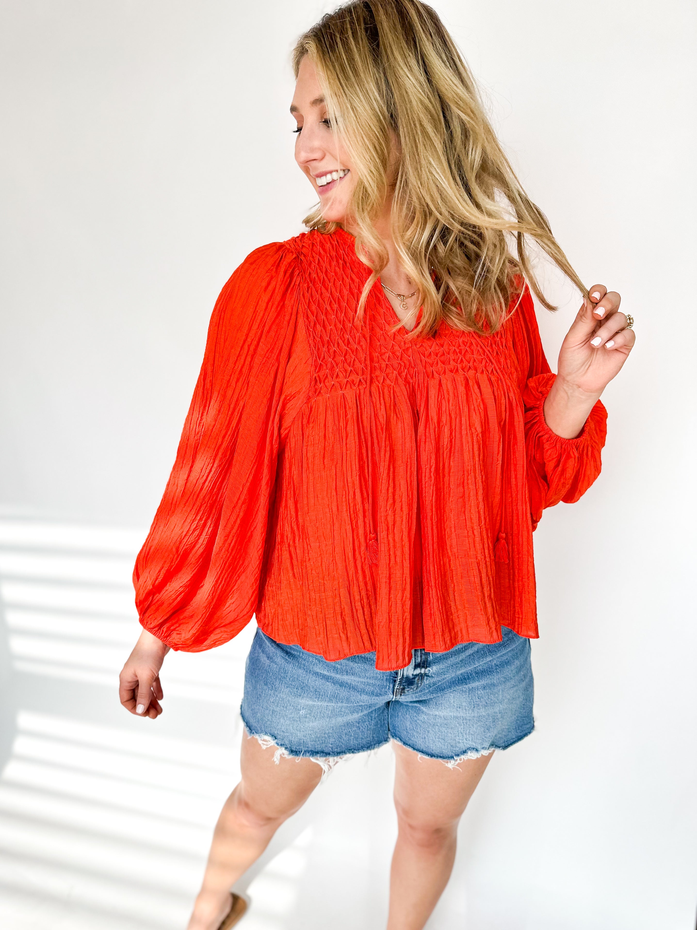 Lily Blouse - Coral-200 Fashion Blouses-OLIVACEOUS-July & June Women's Fashion Boutique Located in San Antonio, Texas