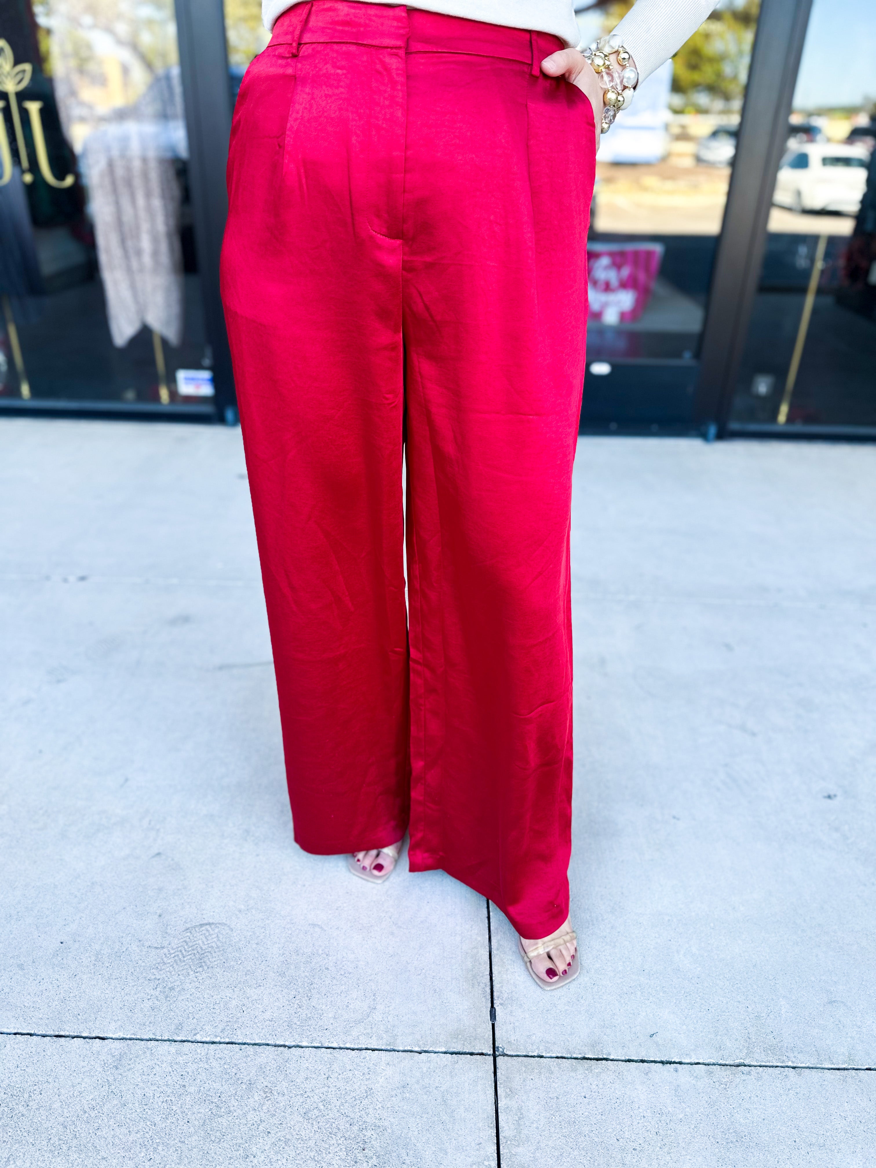 Chic Stain Trouser Pant - Red-400 Pants-SKIES ARE BLUE-July & June Women's Fashion Boutique Located in San Antonio, Texas