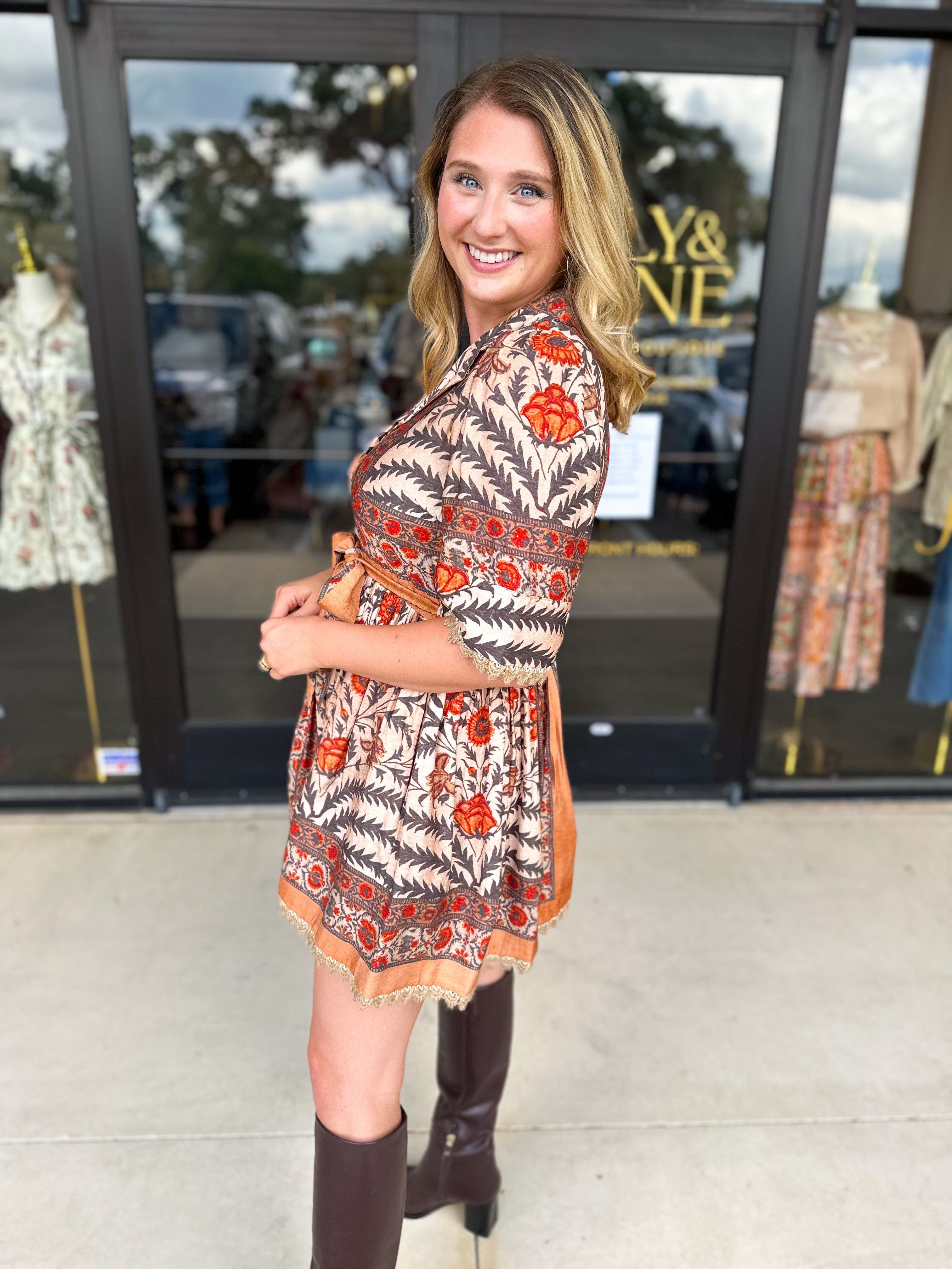 Charcoal Boho Mini Dress-510 Mini-ENTRO-July & June Women's Fashion Boutique Located in San Antonio, Texas