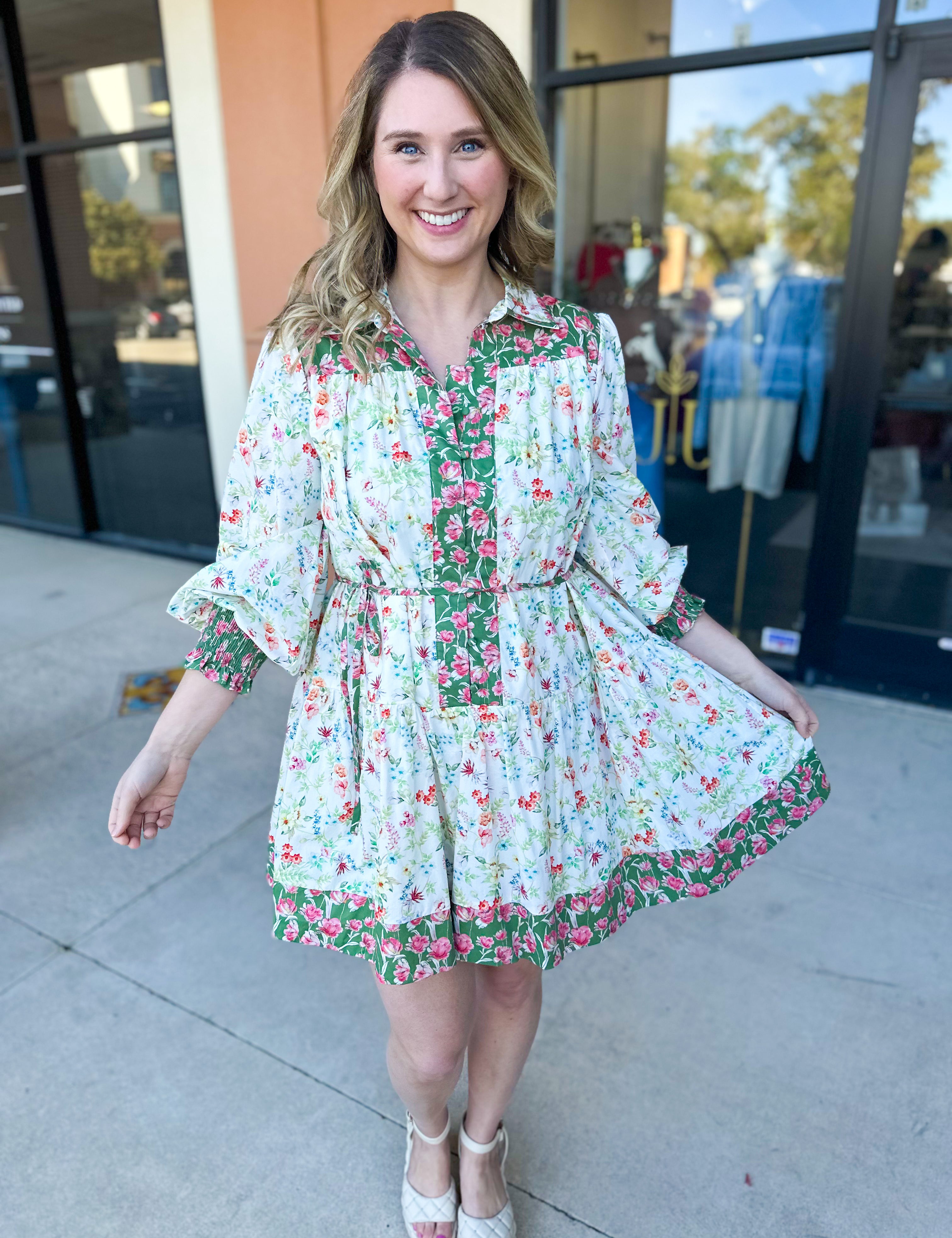 Contrast Floral Mini Dress-510 Mini-FATE-July & June Women's Fashion Boutique Located in San Antonio, Texas