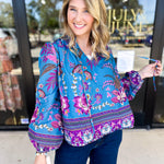 Teal & Lavender Blouse-200 Fashion Blouses-FATE-July & June Women's Fashion Boutique Located in San Antonio, Texas