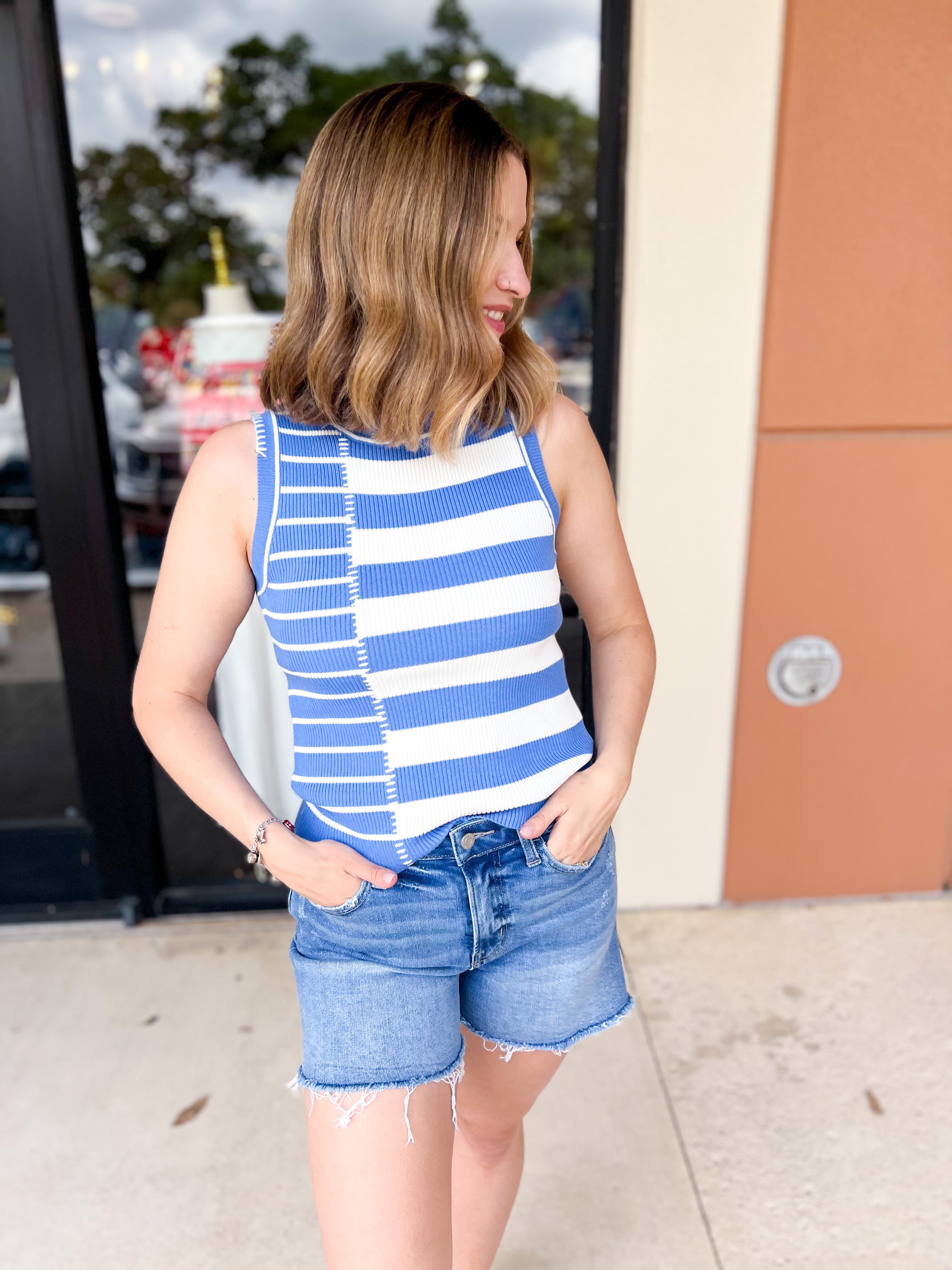 Seacrest Knit Tank - Light Blue-210 Casual Blouses-ENTRO-July & June Women's Fashion Boutique Located in San Antonio, Texas