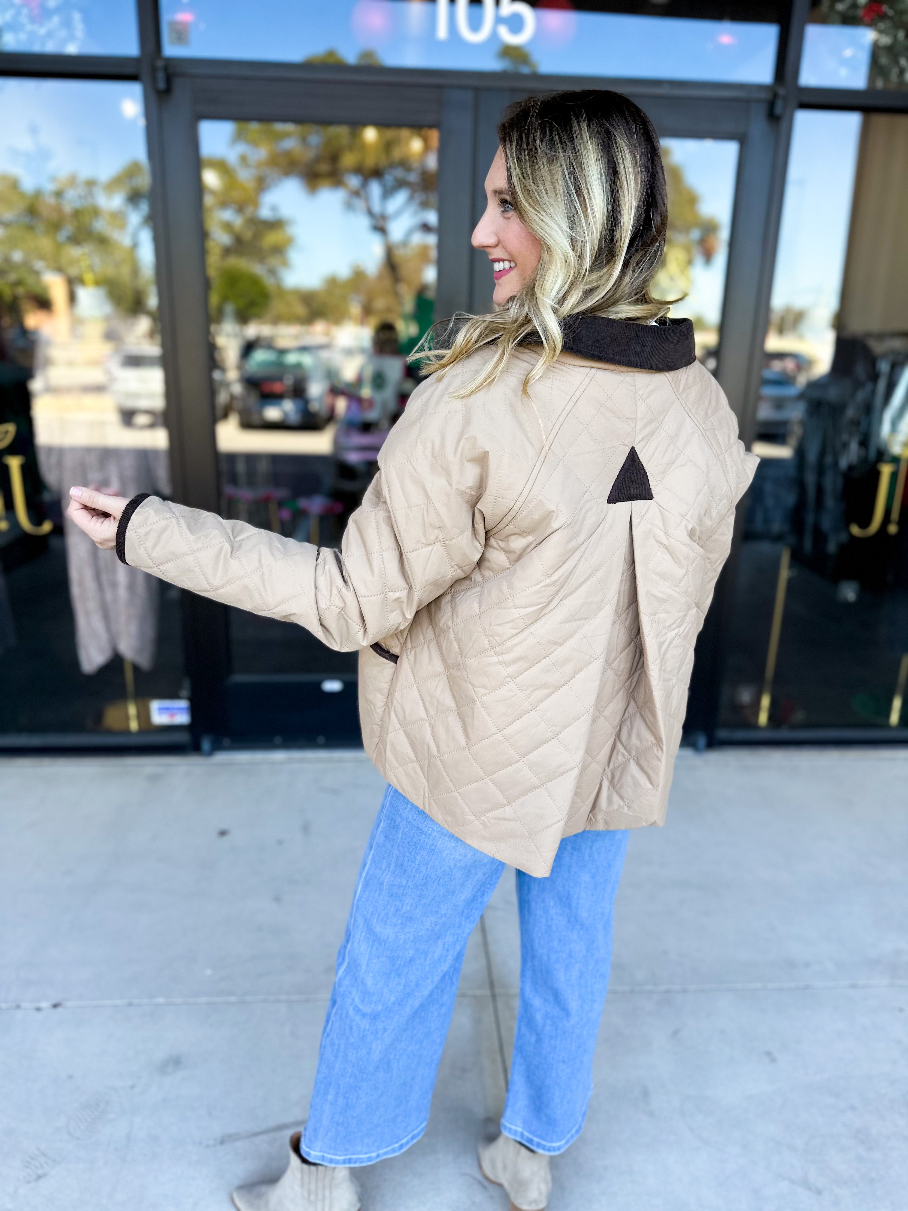 Khaki & Suede Jacket-600 Outerwear-ENTRO-July & June Women's Fashion Boutique Located in San Antonio, Texas