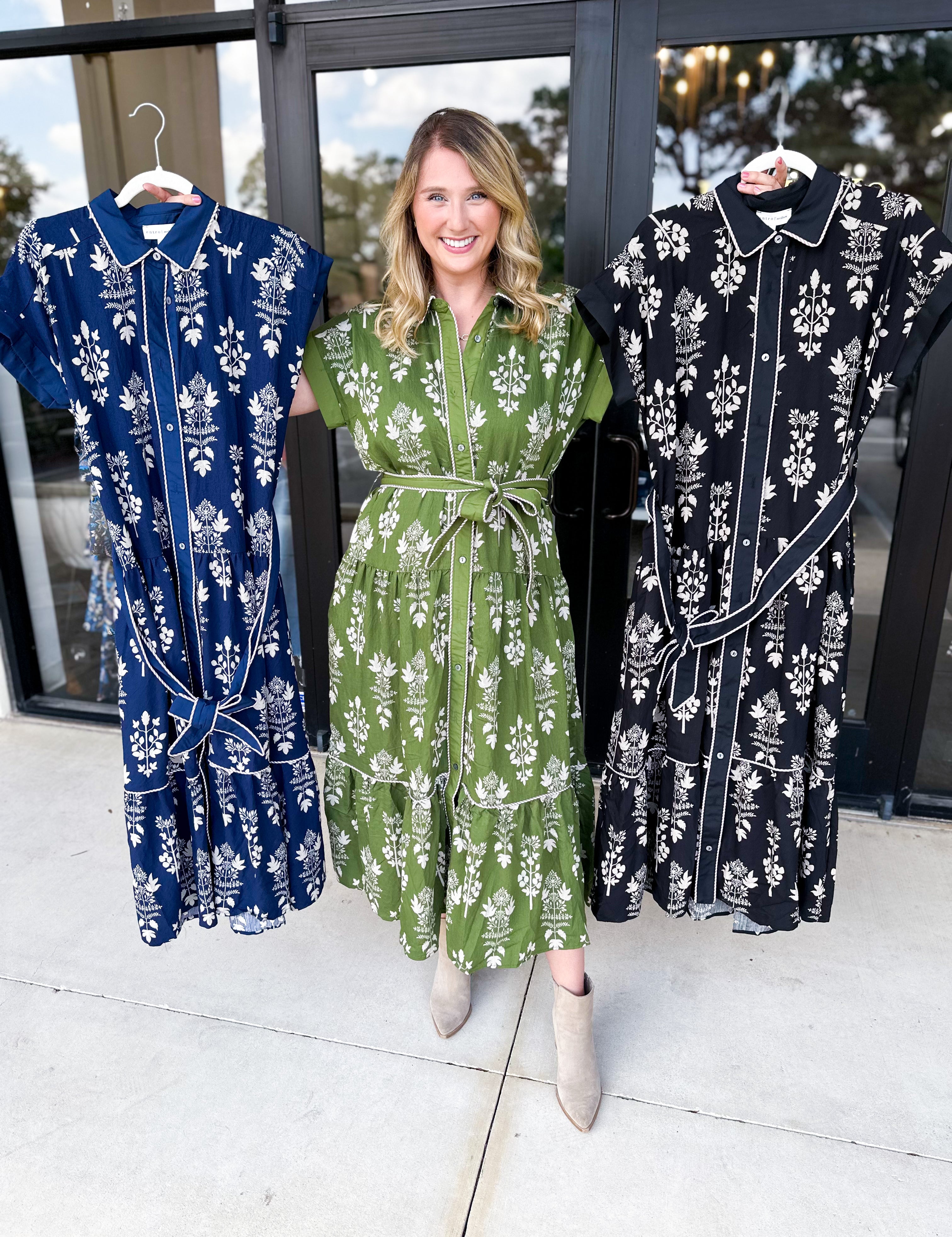 The Kailey Midi Dress - Navy-500 Midi-ENTRO-July & June Women's Fashion Boutique Located in San Antonio, Texas