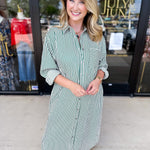 Button Down Casual Midi Dress - Hunter Green-500 Midi-ENTRO-July & June Women's Fashion Boutique Located in San Antonio, Texas