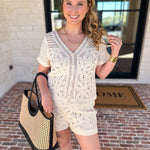 Luxe Crochet Knit Shorts Set-200 Fashion Blouses-SKIES ARE BLUE-July & June Women's Fashion Boutique Located in San Antonio, Texas