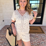 Luxe Crochet Knit Shorts Set-200 Fashion Blouses-SKIES ARE BLUE-July & June Women's Fashion Boutique Located in San Antonio, Texas