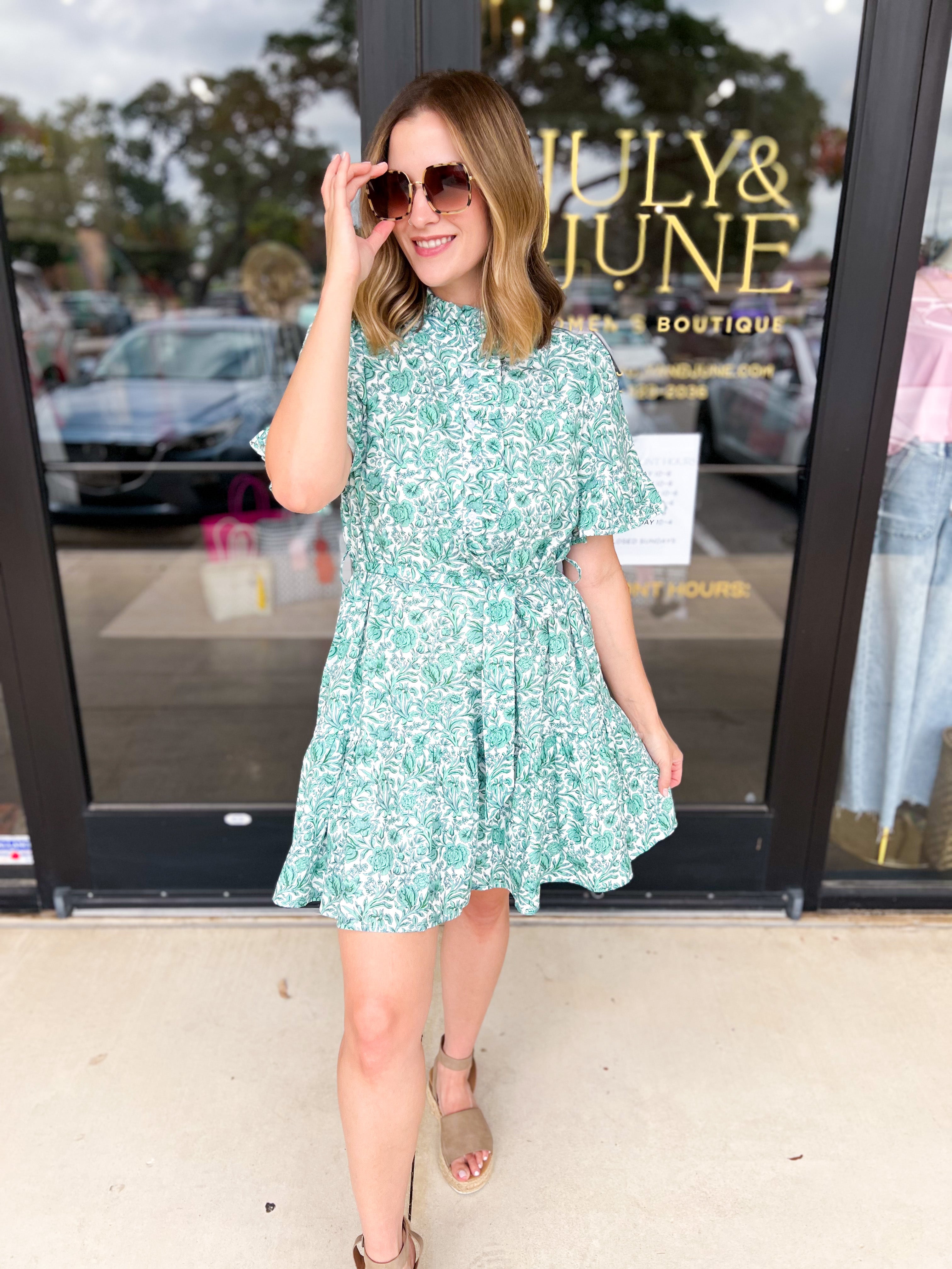 Green Garden Mini Dress-510 Mini-ENTRO-July & June Women's Fashion Boutique Located in San Antonio, Texas