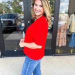 The Ella Knit Sweater Top - Red-230 Sweaters/Cardis-JODIFL-July & June Women's Fashion Boutique Located in San Antonio, Texas