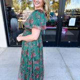 Hunter Green Garden Midi Dress-500 Midi-POLOGRAM-July & June Women's Fashion Boutique Located in San Antonio, Texas