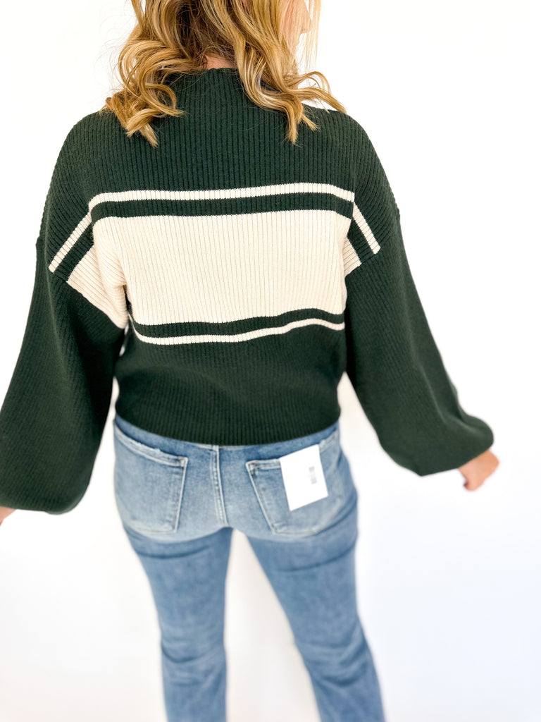 Striped Cozy Sweater- Green & Taupe-230 Sweaters/Cardis-GILLI CLOTHING-July & June Women's Fashion Boutique Located in San Antonio, Texas