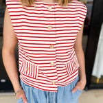 Trendy Red Stripe Vest-200 Fashion Blouses-ENTRO-July & June Women's Fashion Boutique Located in San Antonio, Texas