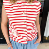Trendy Red Stripe Vest-200 Fashion Blouses-ENTRO-July & June Women's Fashion Boutique Located in San Antonio, Texas