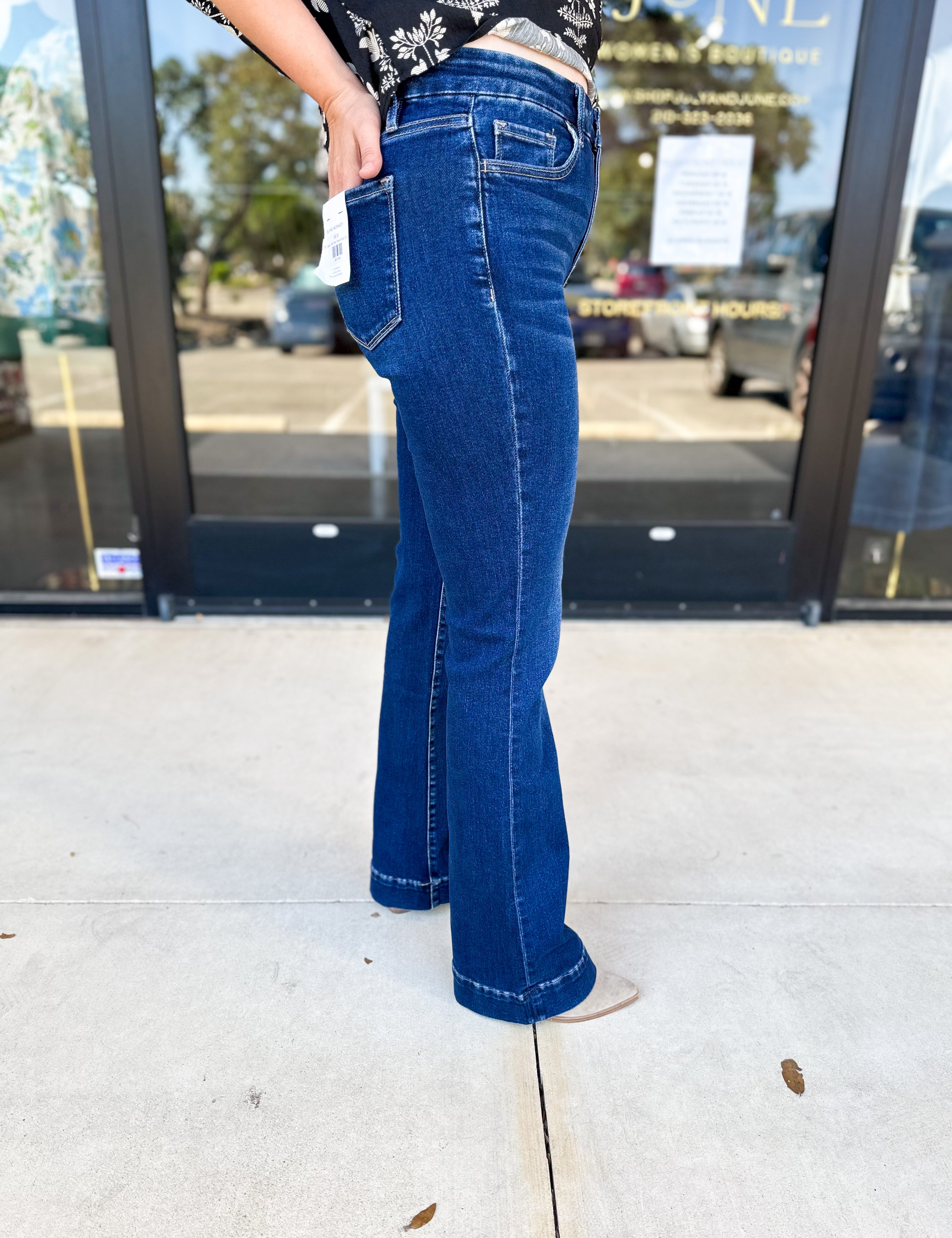 Vervet - High Rise Trouser Boot Cut Jeans-400 Pants-VEVERT BY FLYING MONKEY-July & June Women's Fashion Boutique Located in San Antonio, Texas