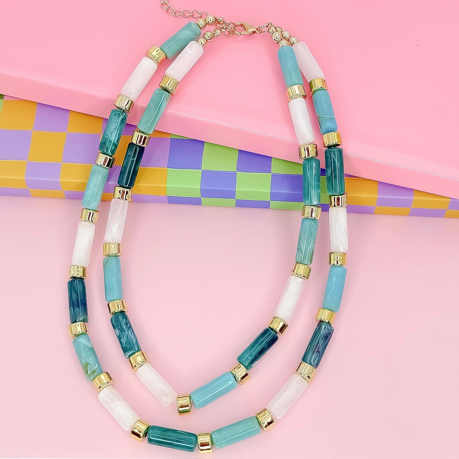 Treasure Jewels - Aqua Candy Bar Chic Necklace-110 Jewelry & Hair-Treasure Jewels-July & June Women's Fashion Boutique Located in San Antonio, Texas