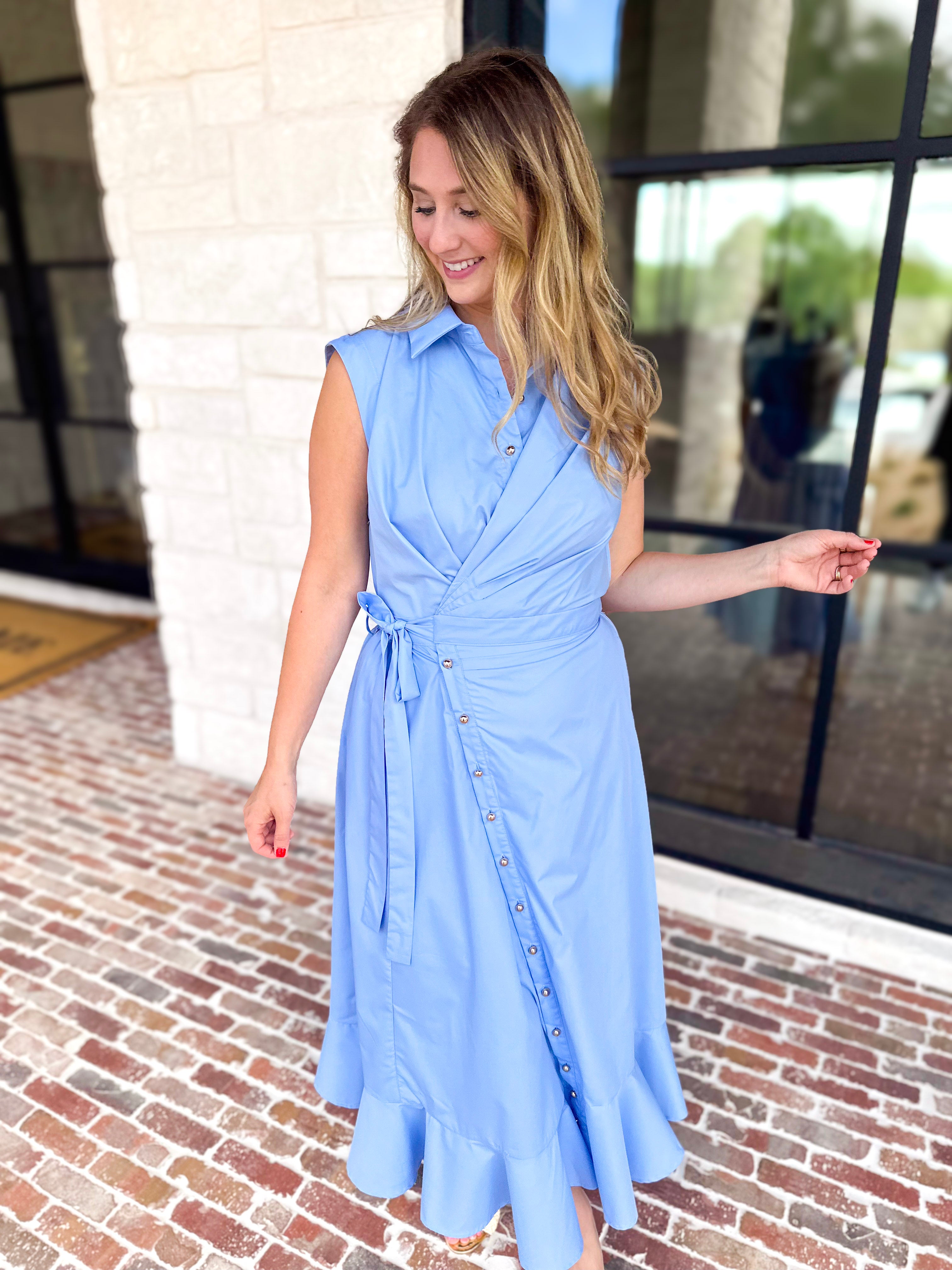 The Polished Light Blue Midi Dress-500 Midi-ENTRO-July & June Women's Fashion Boutique Located in San Antonio, Texas