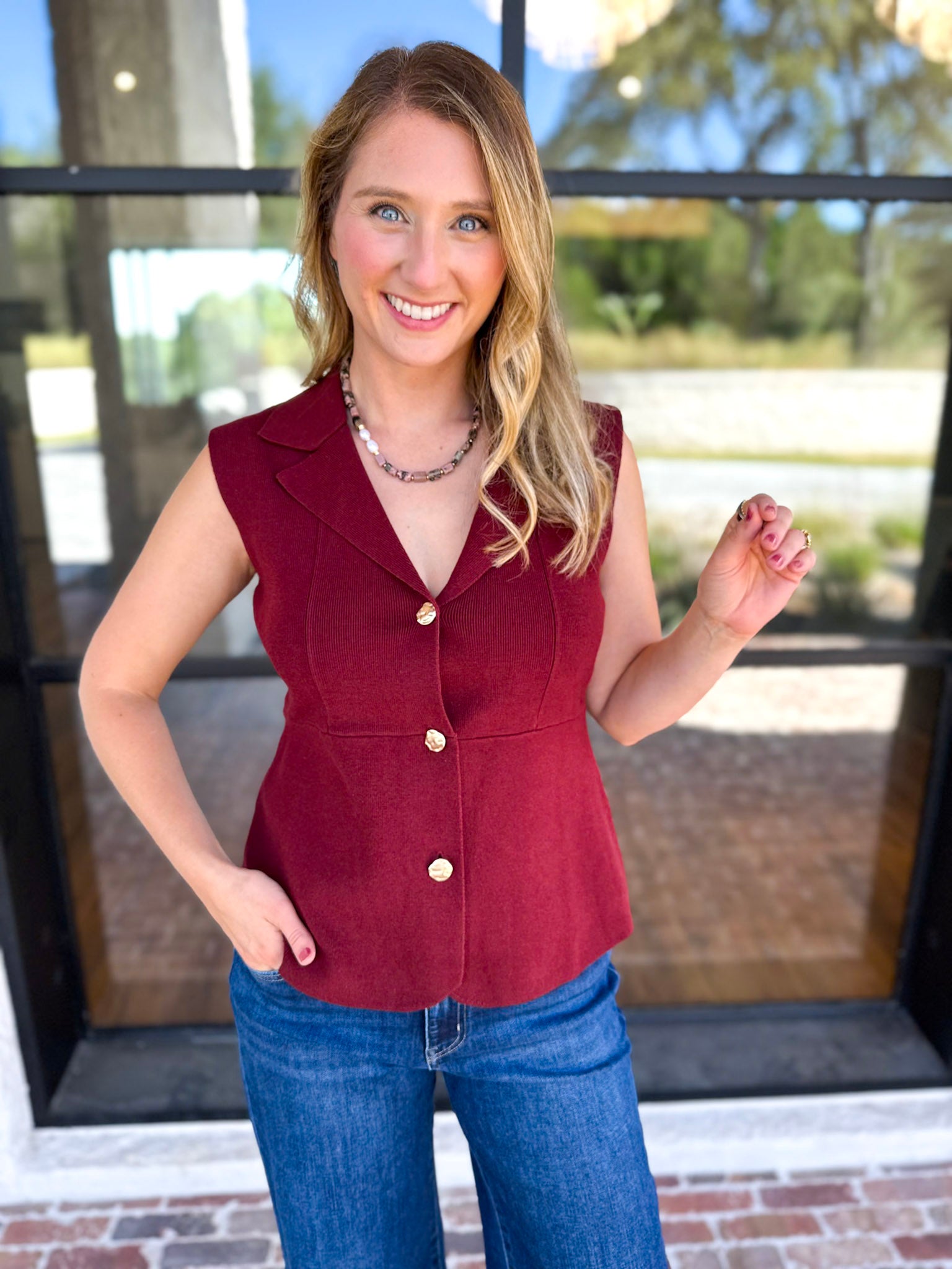In Style Knit Vest - Merlot-200 Fashion Blouses-SKIES ARE BLUE-July & June Women's Fashion Boutique Located in San Antonio, Texas