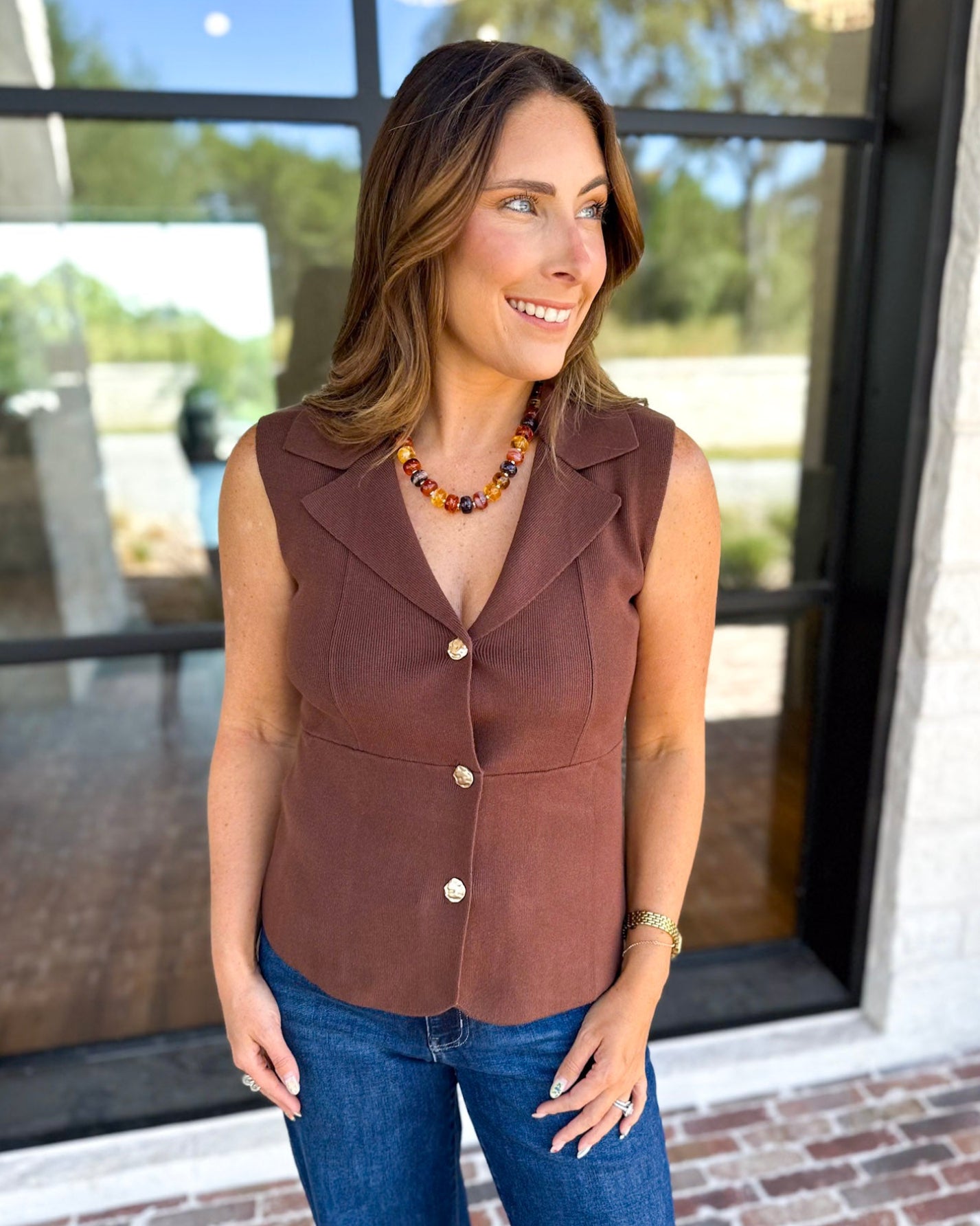 In Style Knit Vest - Espresso-200 Fashion Blouses-SKIES ARE BLUE-July & June Women's Fashion Boutique Located in San Antonio, Texas