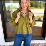 Work to Happy Hour Blouse - Martini Olive-200 Fashion Blouses-ENTRO-July & June Women's Fashion Boutique Located in San Antonio, Texas