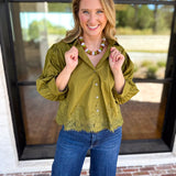 Work to Happy Hour Blouse - Martini Olive-200 Fashion Blouses-ENTRO-July & June Women's Fashion Boutique Located in San Antonio, Texas