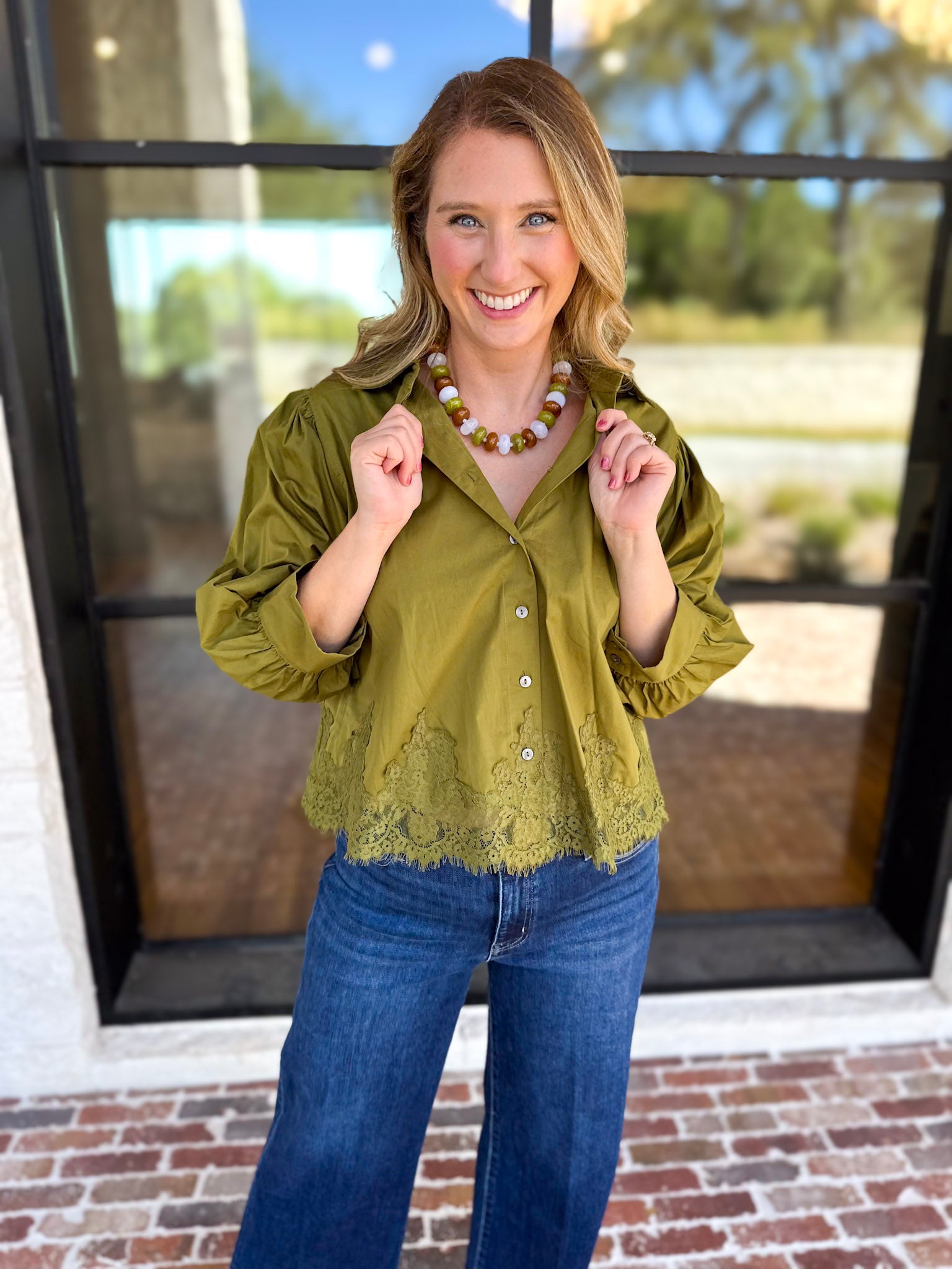 Work to Happy Hour Blouse - Martini Olive-200 Fashion Blouses-ENTRO-July & June Women's Fashion Boutique Located in San Antonio, Texas
