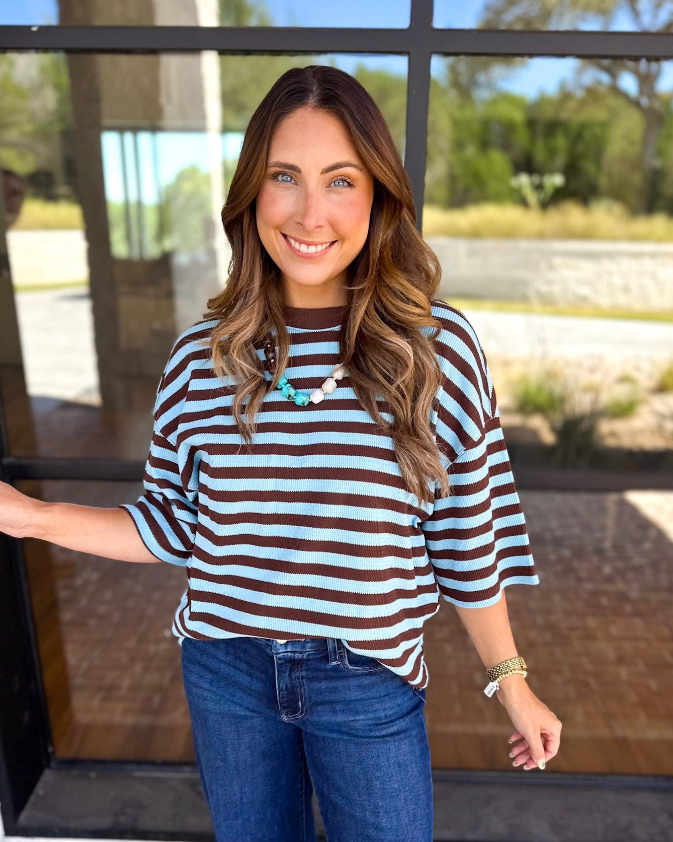 The Coffee Run Tee - Blue Mocha-210 Casual Blouses-ENTRO-July & June Women's Fashion Boutique Located in San Antonio, Texas