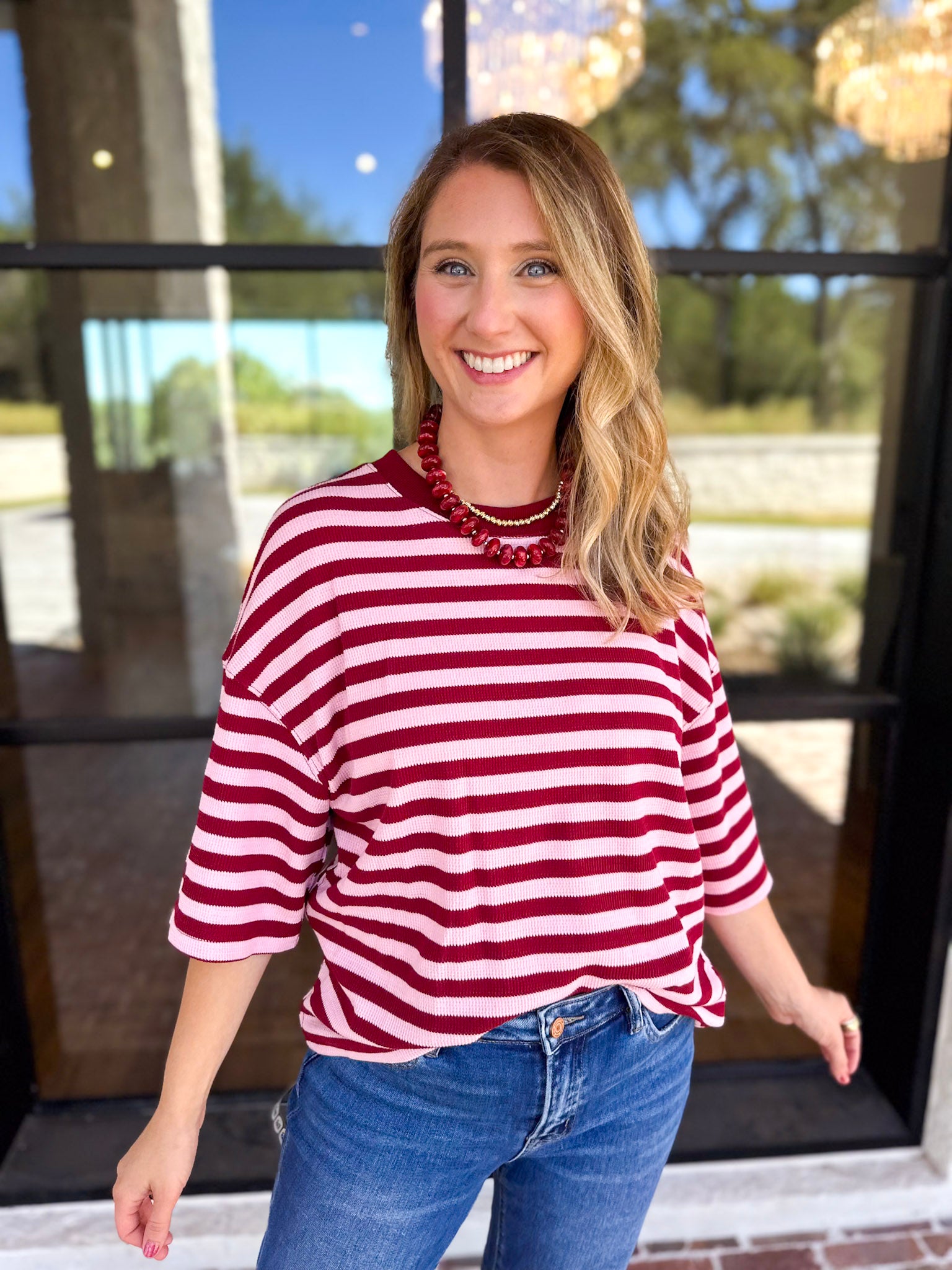 The Coffee Run Tee - Pink Sangria-210 Casual Blouses-ENTRO-July & June Women's Fashion Boutique Located in San Antonio, Texas