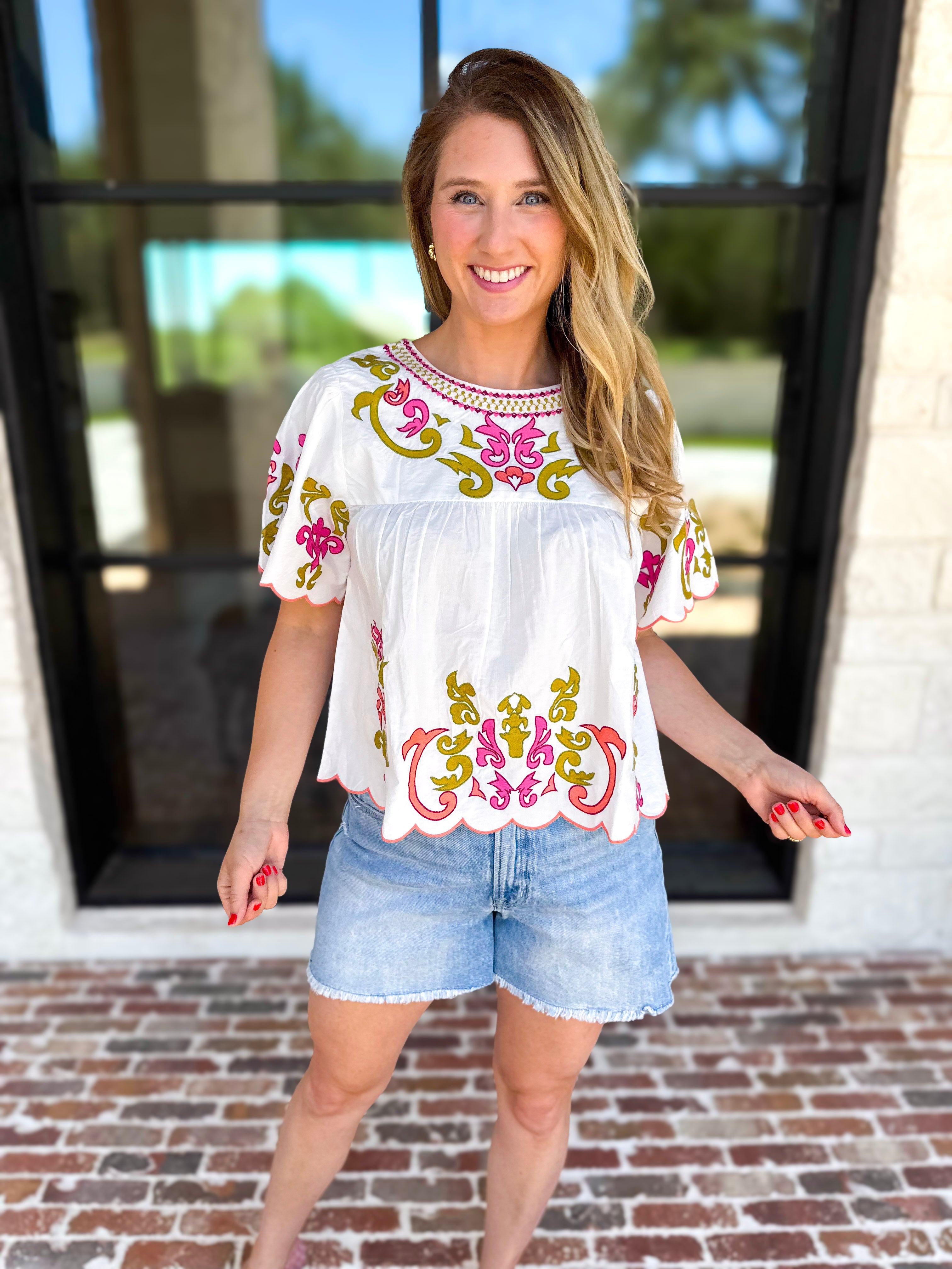 THML - Scalloped Sweetheart Blouse - Ivory-200 Fashion Blouses-THML-July & June Women's Fashion Boutique Located in San Antonio, Texas