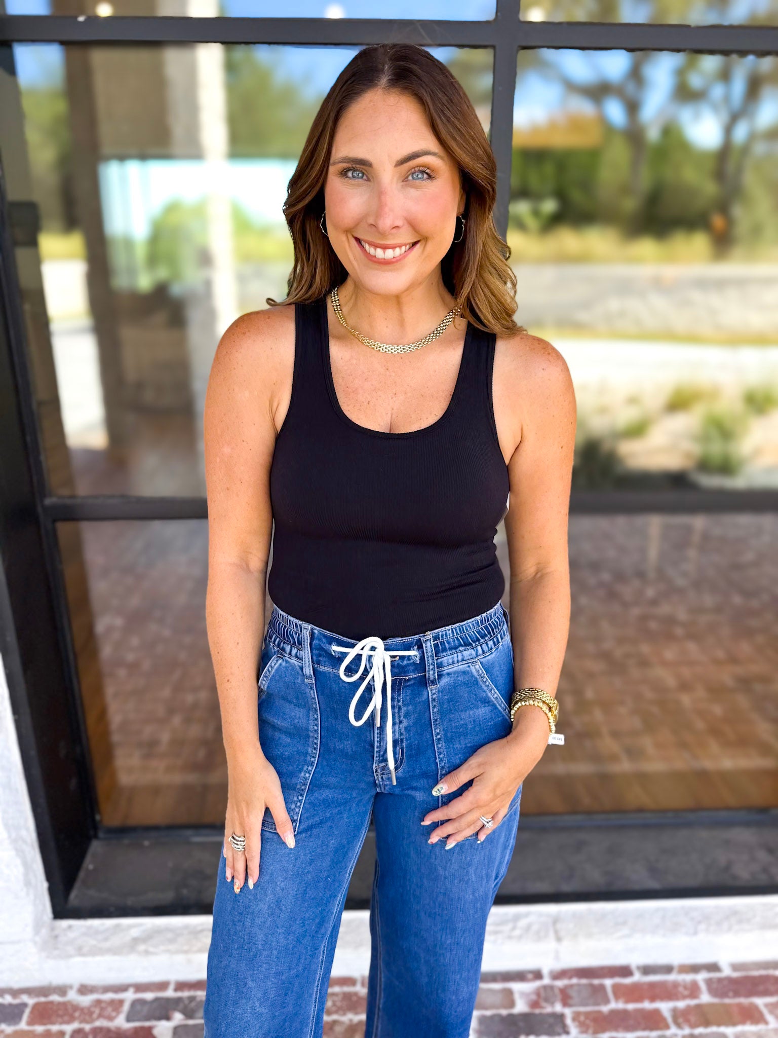 Everyday Built-in-Bra Tank - Black-220 Basic Tops-MONO B-July & June Women's Fashion Boutique Located in San Antonio, Texas