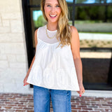 Sheer Details Tank - White-200 Fashion Blouses-FATE-July & June Women's Fashion Boutique Located in San Antonio, Texas