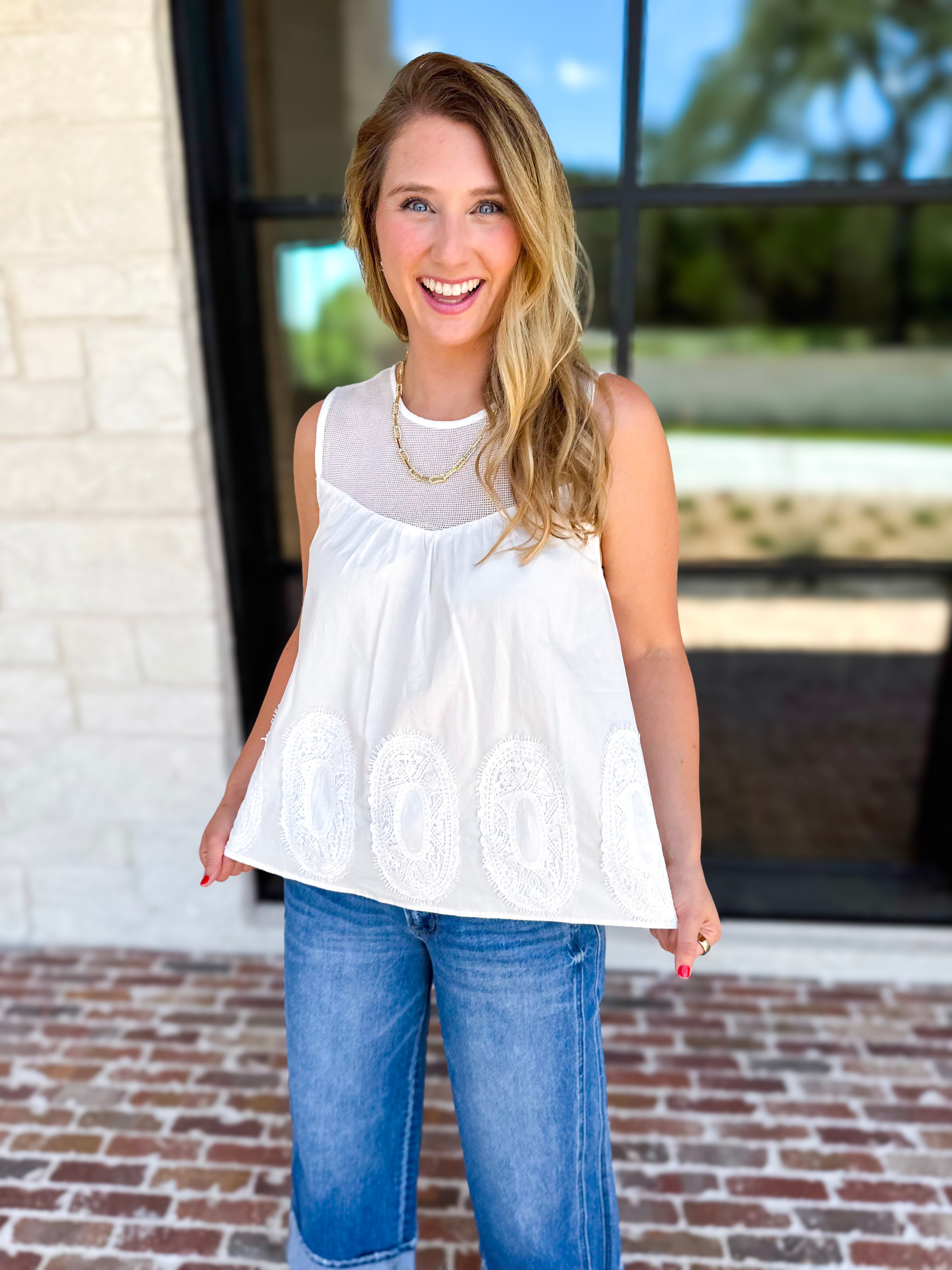 Sheer Details Tank - White-200 Fashion Blouses-FATE-July & June Women's Fashion Boutique Located in San Antonio, Texas