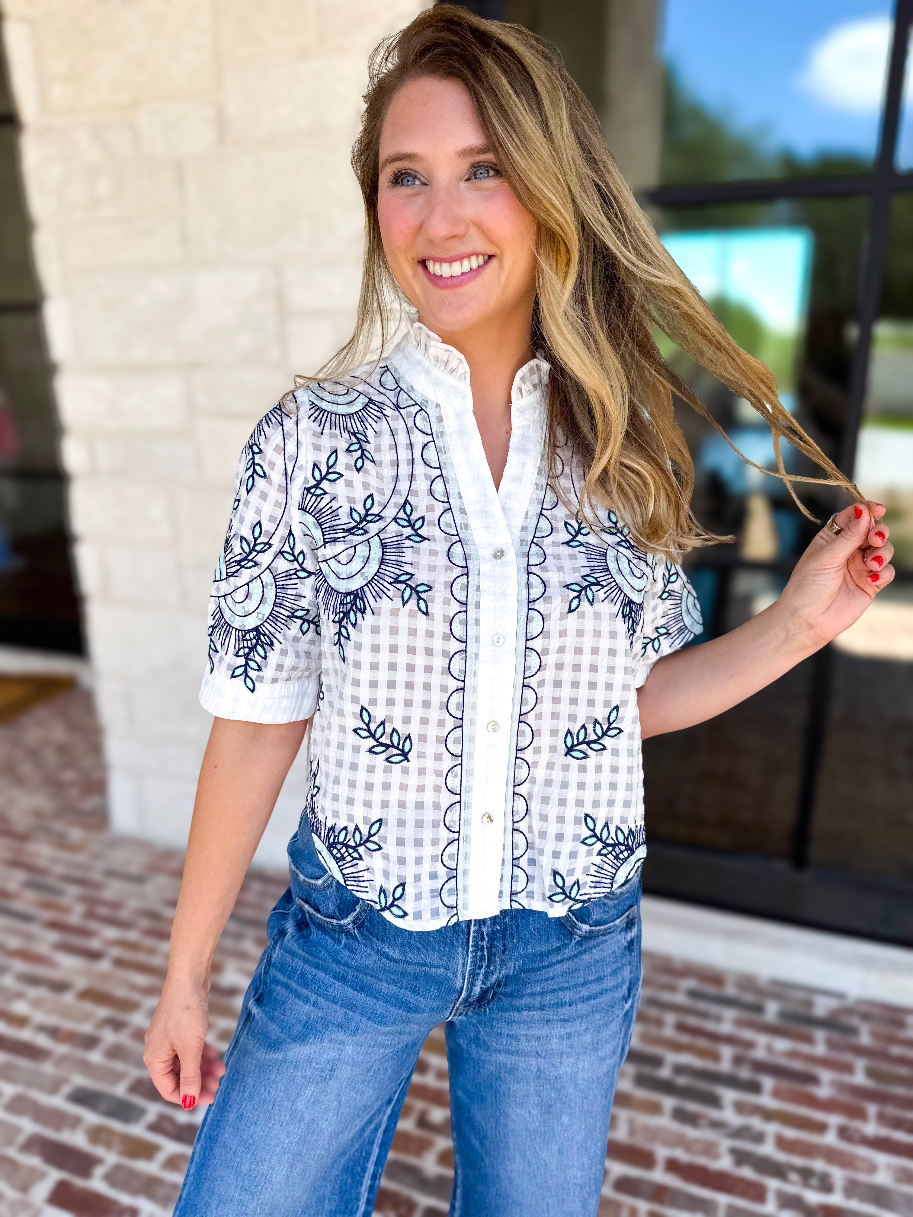 THML - Geometric Floral Blouse-200 Fashion Blouses-THML-July & June Women's Fashion Boutique Located in San Antonio, Texas