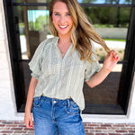 Sage Picnic Blouse-200 Fashion Blouses-JODIFL-July & June Women's Fashion Boutique Located in San Antonio, Texas