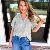 Sage Picnic Blouse-200 Fashion Blouses-JODIFL-July & June Women's Fashion Boutique Located in San Antonio, Texas
