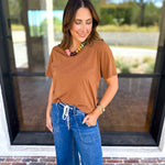 Everyday Essential V-Neck Tee - Honey-210 Casual Blouses-MONO B-July & June Women's Fashion Boutique Located in San Antonio, Texas