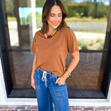 Everyday Essential V-Neck Tee - Honey-210 Casual Blouses-MONO B-July & June Women's Fashion Boutique Located in San Antonio, Texas