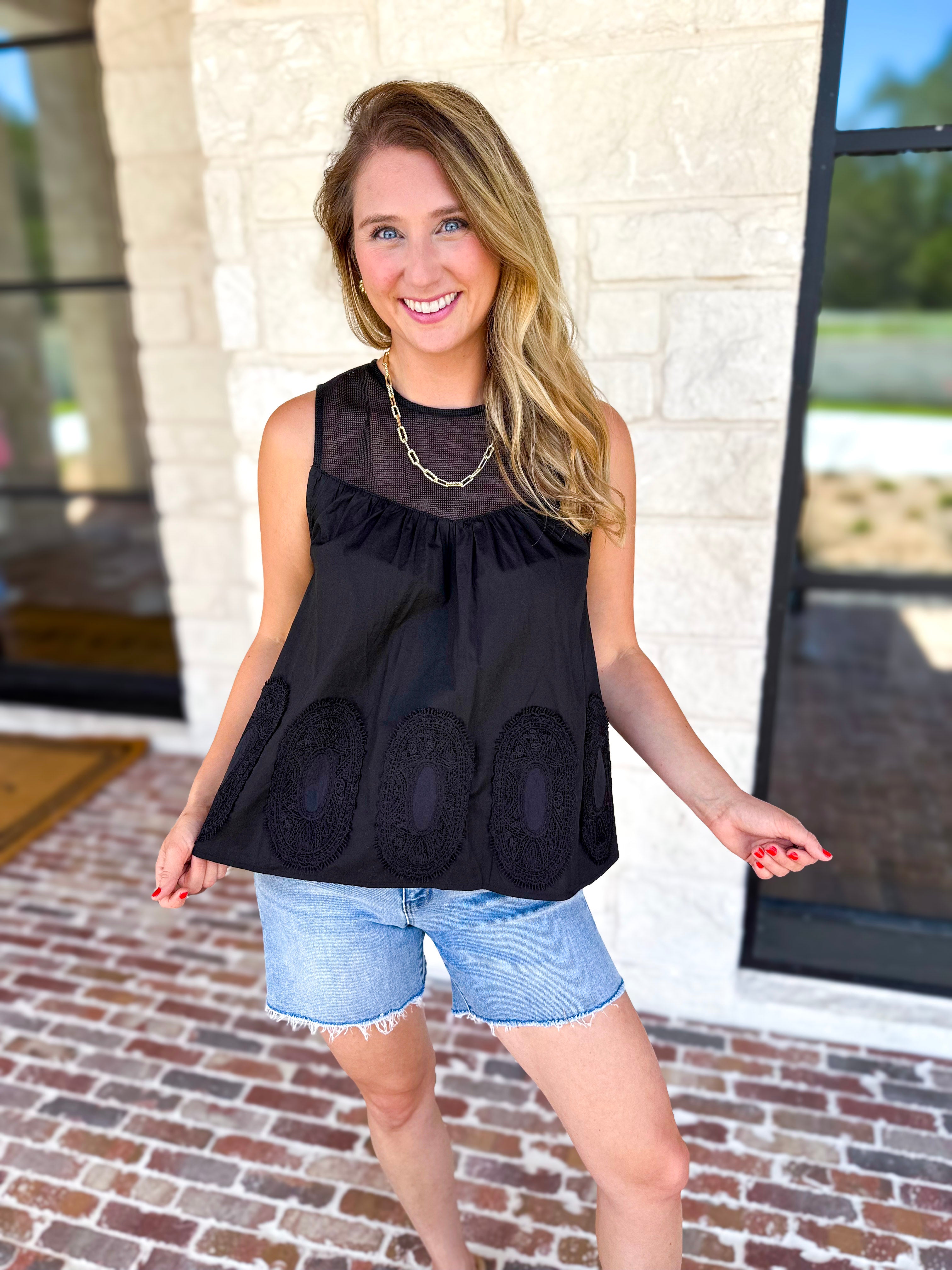 Sheer Details Tank - Black-200 Fashion Blouses-FATE-July & June Women's Fashion Boutique Located in San Antonio, Texas