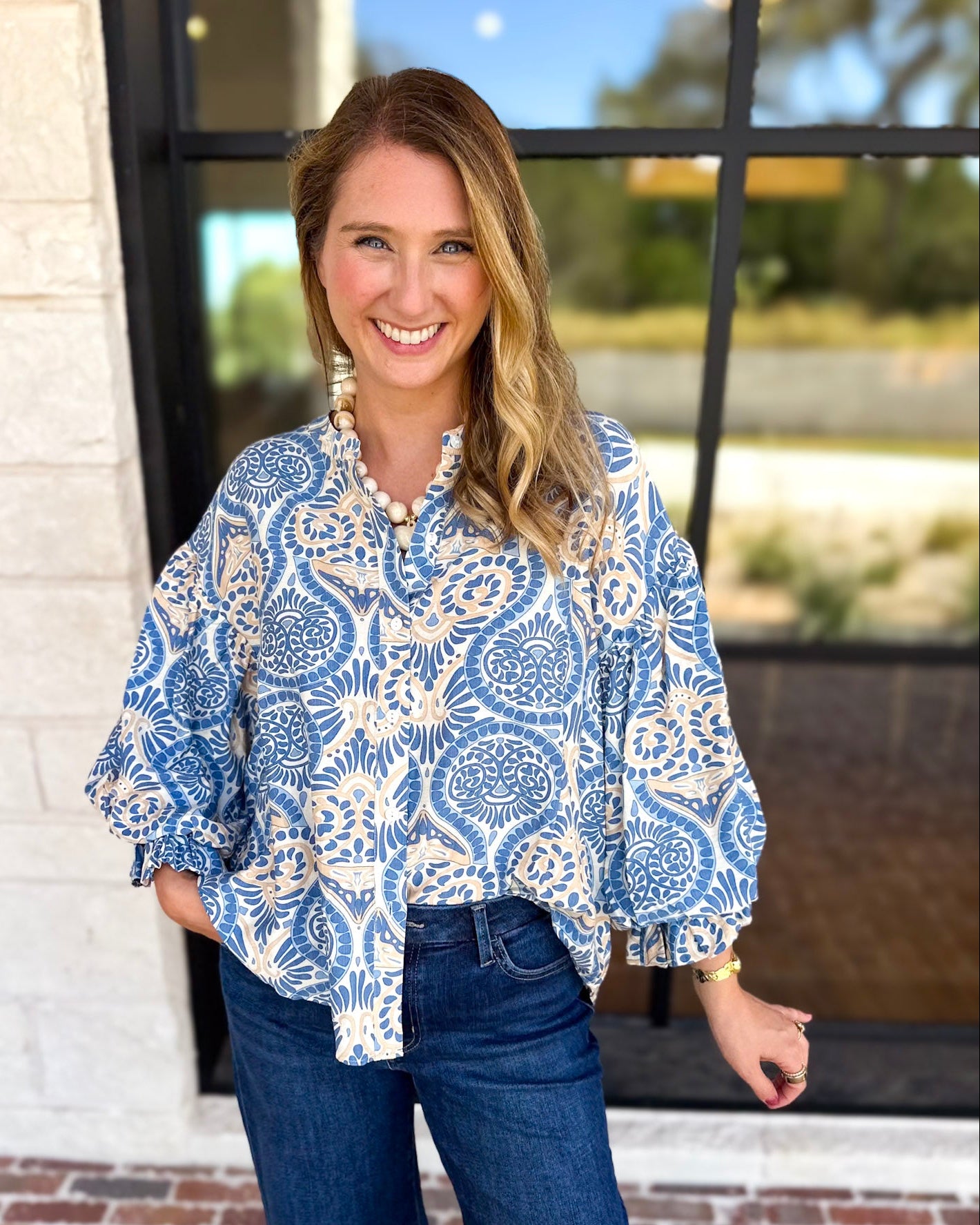Salty Air Bubble Sleeve Blouse-200 Fashion Blouses-FATE-July & June Women's Fashion Boutique Located in San Antonio, Texas