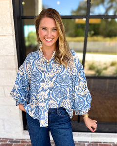 Salty Air Bubble Sleeve Blouse-200 Fashion Blouses-FATE-July & June Women's Fashion Boutique Located in San Antonio, Texas