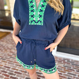 The Cabo Shorts Set - Navy/Green-510 Mini-ENTRO-July & June Women's Fashion Boutique Located in San Antonio, Texas