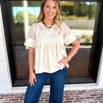 Lace Details Suede Blouse-200 Fashion Blouses-FATE-July & June Women's Fashion Boutique Located in San Antonio, Texas