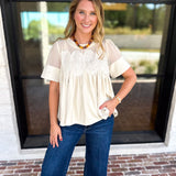 Lace Details Suede Blouse-200 Fashion Blouses-FATE-July & June Women's Fashion Boutique Located in San Antonio, Texas