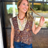 THML - Fall Hues Mixed Print Blouse-200 Fashion Blouses-THML-July & June Women's Fashion Boutique Located in San Antonio, Texas