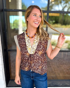 THML - Fall Hues Mixed Print Blouse-200 Fashion Blouses-THML-July & June Women's Fashion Boutique Located in San Antonio, Texas