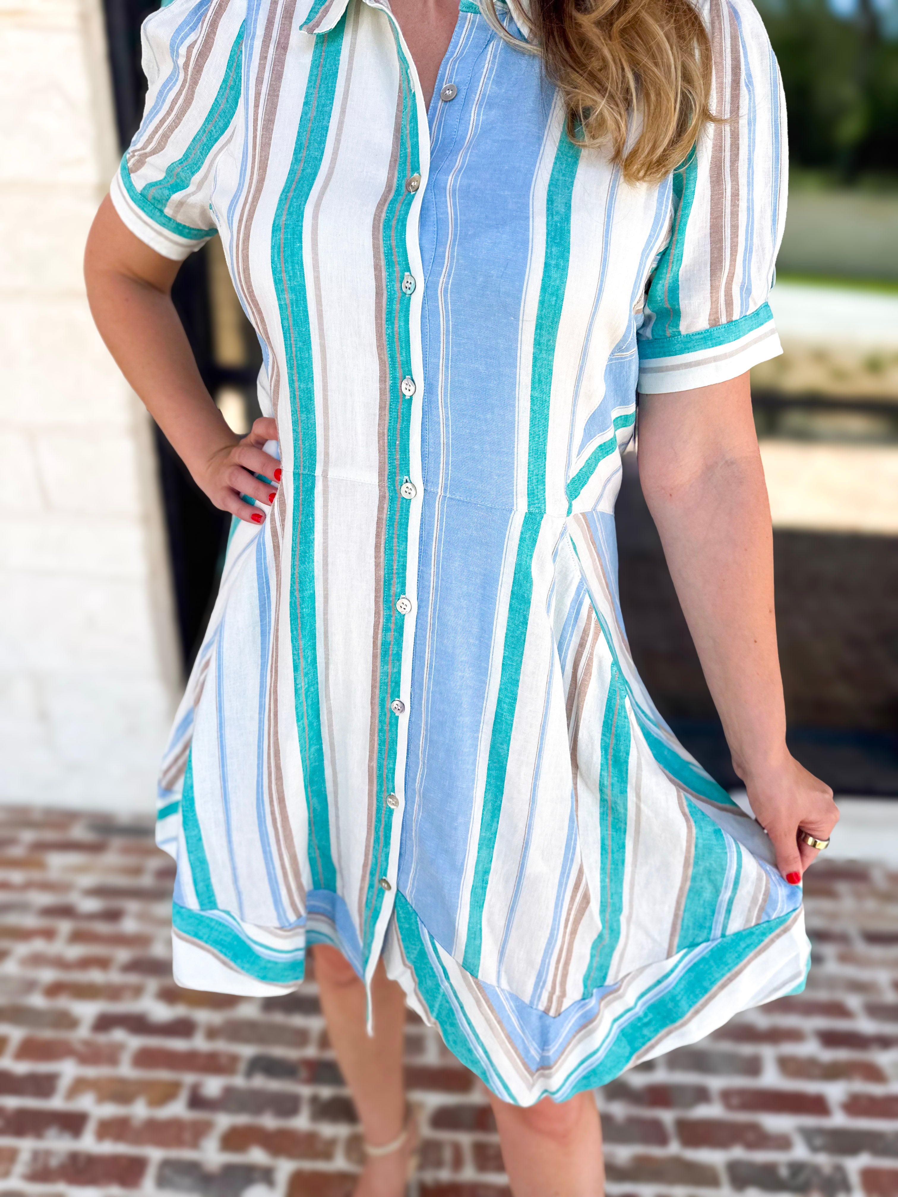 Liverpool - Seaside Stripe Mini Dress-510 Mini-LIVERPOOL JEANS COMPANY-July & June Women's Fashion Boutique Located in San Antonio, Texas