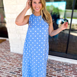 Effortless Polka Dot Midi Dress - Blue-500 Midi-ENTRO-July & June Women's Fashion Boutique Located in San Antonio, Texas