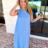 Effortless Polka Dot Midi Dress - Blue-500 Midi-ENTRO-July & June Women's Fashion Boutique Located in San Antonio, Texas